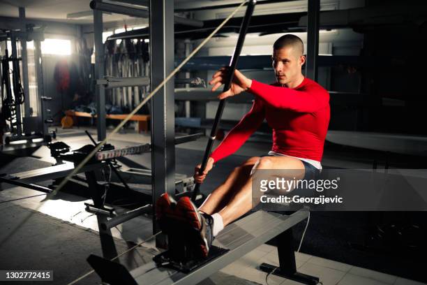 kayak exercise - indoor triathlon stock pictures, royalty-free photos & images