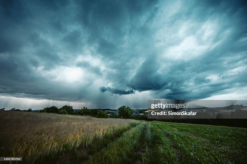 Cloudscape over grasgebied