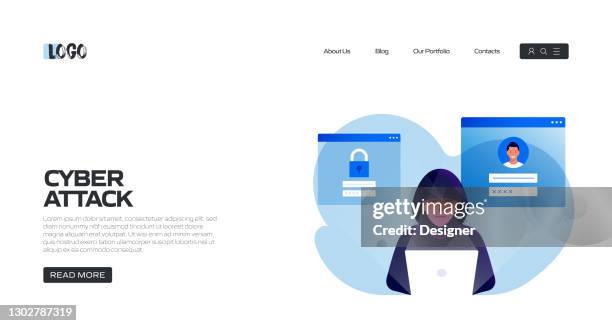 cyber attack concept vector illustration for landing page template, website banner, advertisement and marketing material, online advertising, business presentation etc. - cyber warfare stock illustrations
