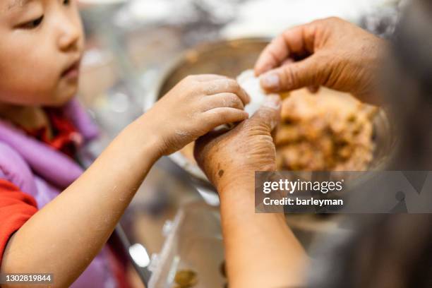senior woman making dumplings - dumpling stock pictures, royalty-free photos & images