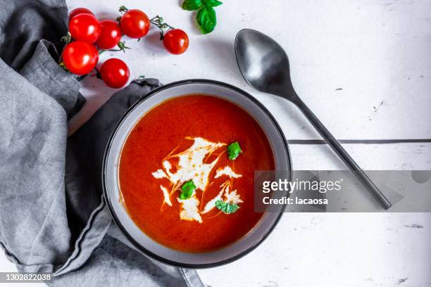 bowl of tomato soup - gazpacho stock pictures, royalty-free photos & images