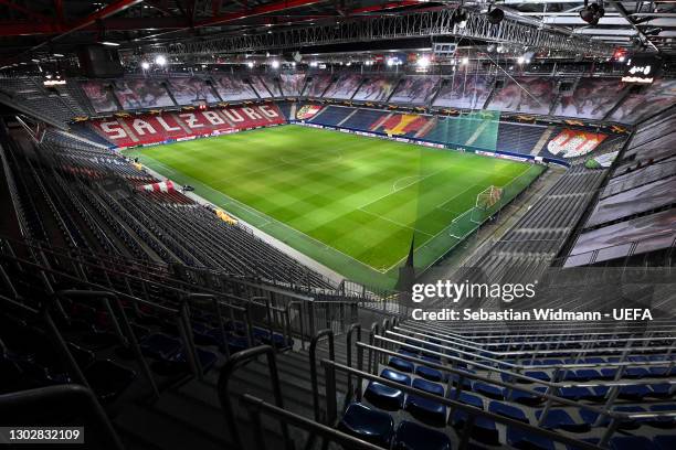 General view inside of the stadium ahead of the UEFA Europa League Round of 32 match between FC Salzburg and Villarreal CF at the Red Bull Arena on...