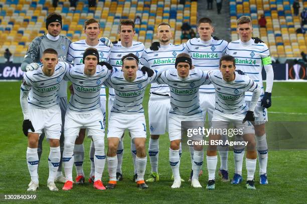 Team of FC Dynamo Kyiv pose for a team photo during the UEFA Europa League match between FC Dynamo Kyiv and Club Brugge at NSK Olimpiejsky on...
