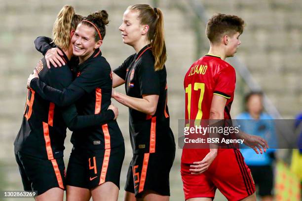Jill Roord of the Netherlands celebrating second goal of her side with Merel van Dongen of the Netherlands during the International Friendly Match...