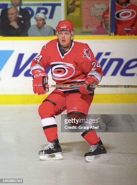 Sami Kapanen of the Carolina Hurricanes skates against the Toronto Maple Leafs during NHL game action on February 10, 1999 at Maple Leaf Gardens in...