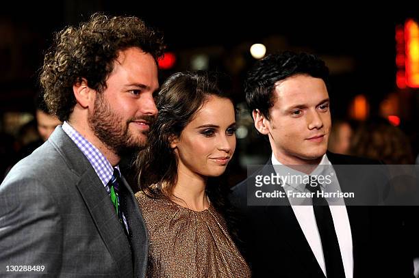 Director Drake Doremus, actress Felicity Jones and Anton Yelchin, actor arrive at the Premiere of Paramount Pictures' "Like Crazy" held at the...