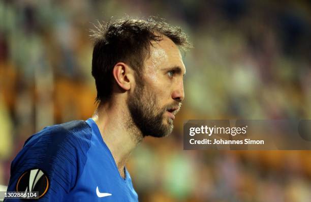 Magnus Eikrem of Molde looks on during the UEFA Europa League Round of 32 match between Molde FK and 1899 Hoffenheim on February 18, 2021 in...