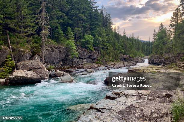 montana river at sunset glacier national park - whitefish montana stockfoto's en -beelden