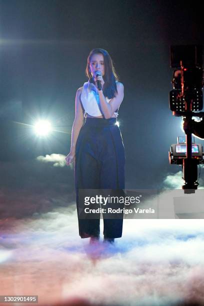 Evaluna Montaner performs onstage during Univision's 33rd Edition of Premio Lo Nuestro a la Música Latina at AmericanAirlines Arena on February 18,...