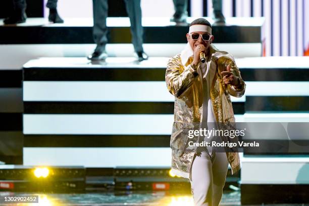 Daddy Yankee performs onstage during Univision's 33rd Edition of Premio Lo Nuestro a la Música Latina at AmericanAirlines Arena on February 18, 2021...