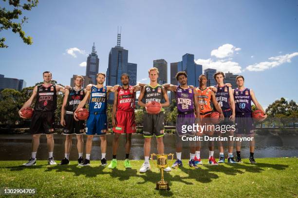 Aj Ogilvy of the Illawarra Hawks, Jack White of Melbourne United, Nathan Sobey of the Brisbane Bullets, Bryce Cotton of the Perth Wildcats, Kyle...