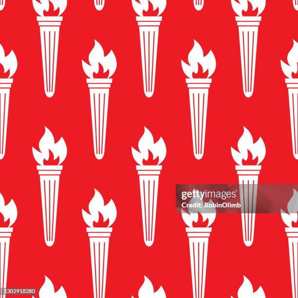 flaming torch seamless pattern - torch stock illustrations