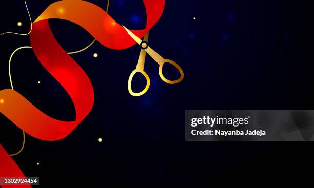 eröffnungszeremonie bänder mit schere vektor stock illustration - band durchschneiden stock-grafiken, -clipart, -cartoons und -symbole