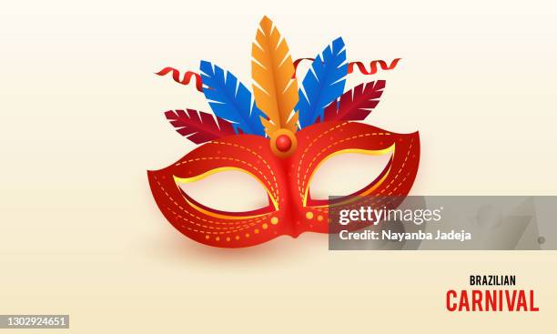 illustrazioni stock, clip art, cartoni animati e icone di tendenza di illustrazione maschera di carnevale rosso lucido - carnaval