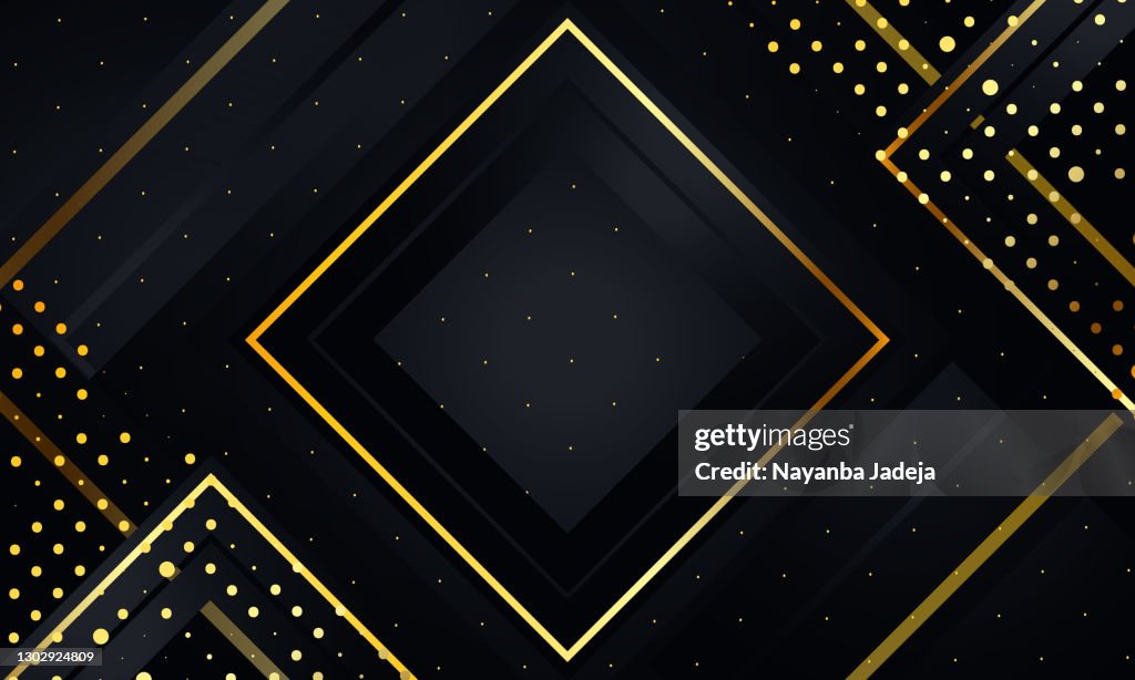 Abstract black shapes with golden glitter background