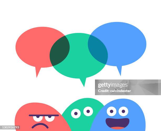 emoticons und sprechblasen - feedback kommunikation stock-grafiken, -clipart, -cartoons und -symbole