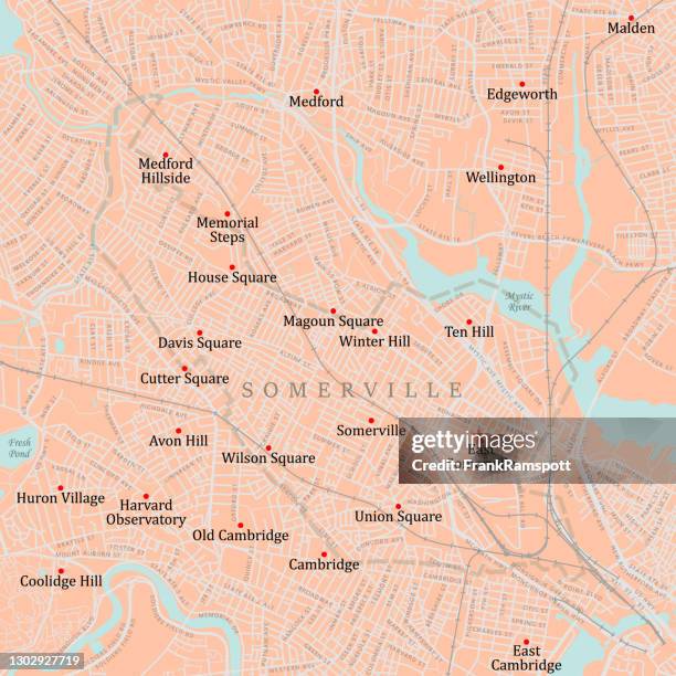 ma middlesex somerville vector road map - somerville ma stock illustrations