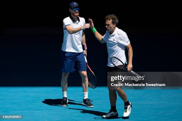 Jamie Murray of the United Kingdom and Bruno Soares of Brazil celebrate during their Men's Doubles Semifinals against Rajeev Ram of the United States...