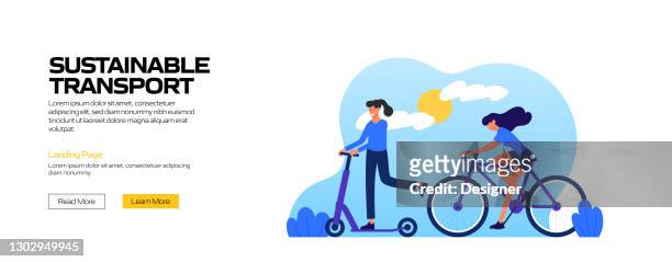 sustainable transport concept vector illustration for headline website banner, advertisement and marketing material, online advertising, business presentation etc. - sustainable transportation stock illustrations