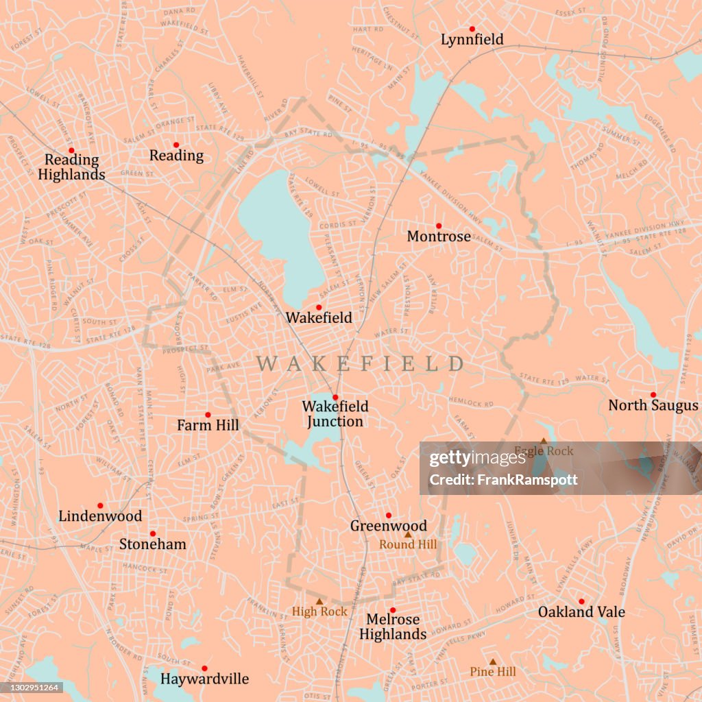 MA Middlesex Wakefield Vector Road Map