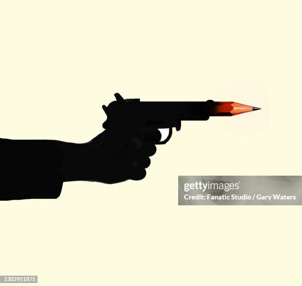 pencil coming out of gun barrel - shotgun bullets stock illustrations