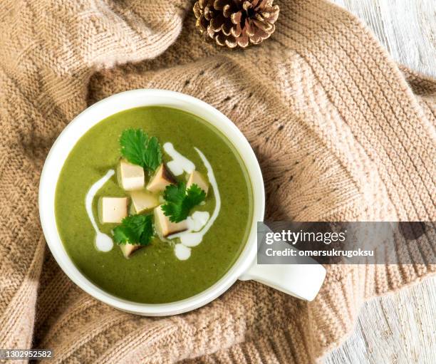 broccoli soup made with coconut and cream - cream soup stock pictures, royalty-free photos & images