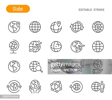 Globe Icons Set - Line Series - Editable Stroke Globe Icons Set - Line Series - Editable Stroke