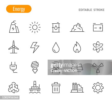 Energie-Symbole - Linienserie - Bearbeitbarer Hub Energie-Symbole - Linienserie - Bearbeitbarer Hub