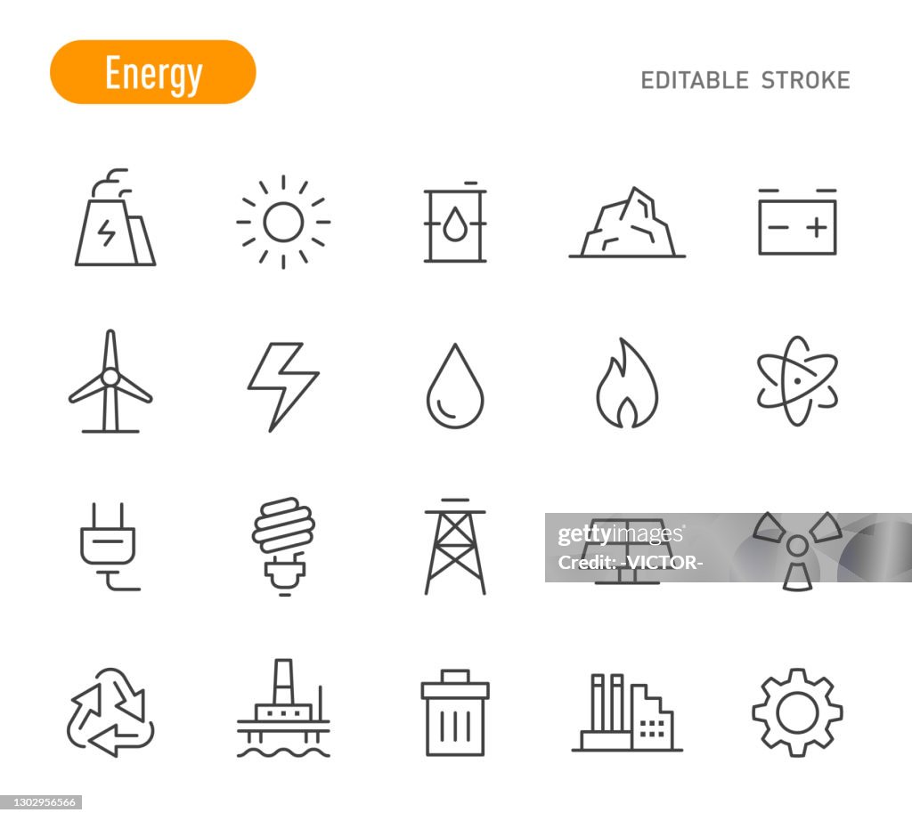 Energy Icons - Line Series - Editable Stroke