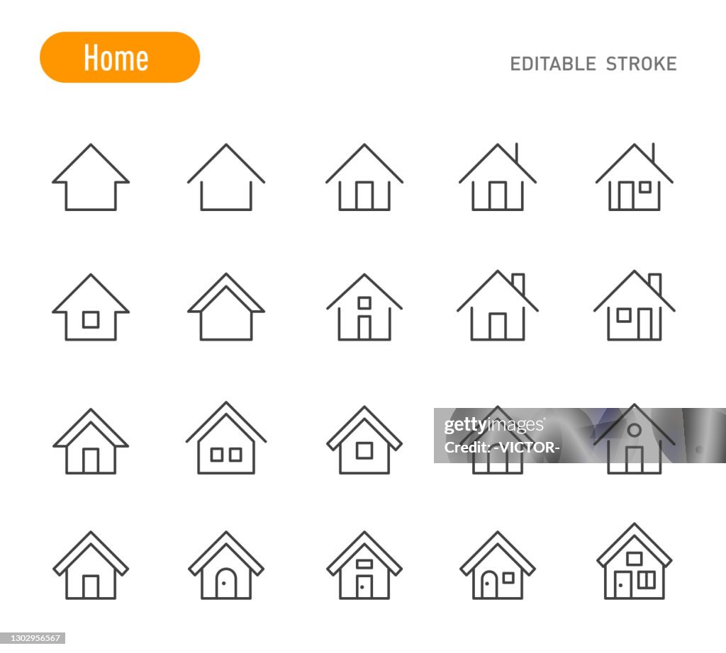 Home Icons - Line Series - Editable Stroke