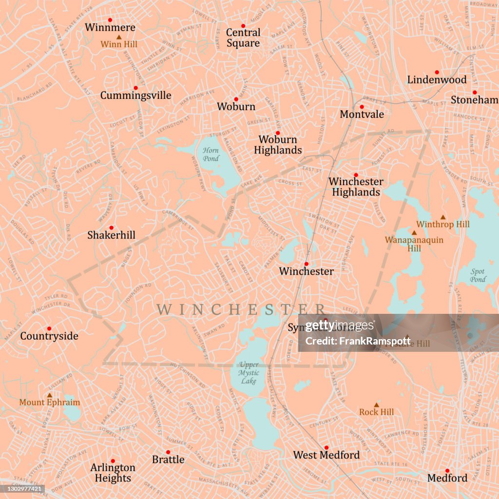 MA Middlesex Winchester Vector Road Map