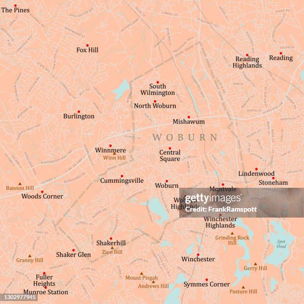 ma middlesex woburn vector road map - woburn massachusetts stock illustrations