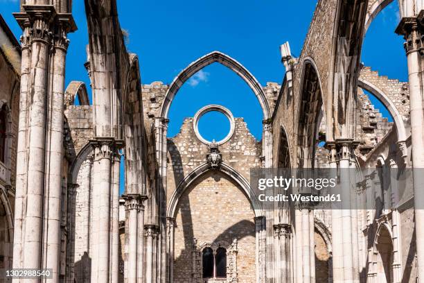 portugal, lisbon, ruins of carmo convent - convent stock pictures, royalty-free photos & images