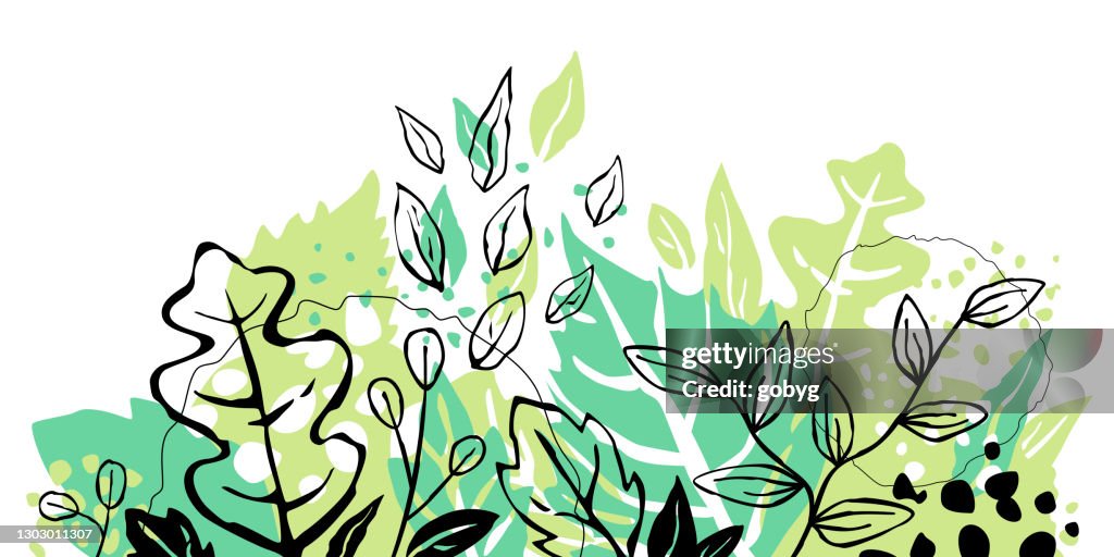 Spring Border Hand Drawing Hand Drawn Spring Leaves Border Background High-Res Vector Graphic ...