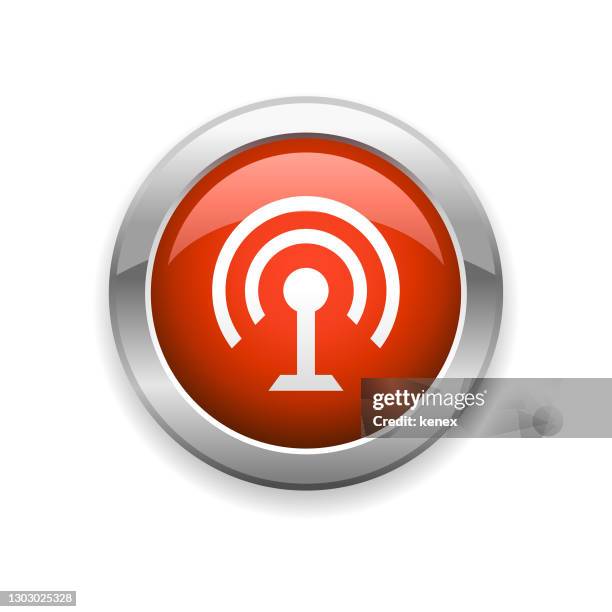 broadcasting and communications glossy icon - cell tower stock illustrations