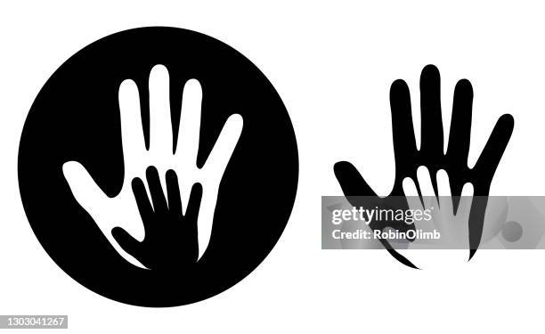 stockillustraties, clipart, cartoons en iconen met black circle two hands pictogram, - palm of hand