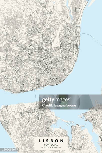 lisbon, portugal vector map - elevador de santa justa stock illustrations