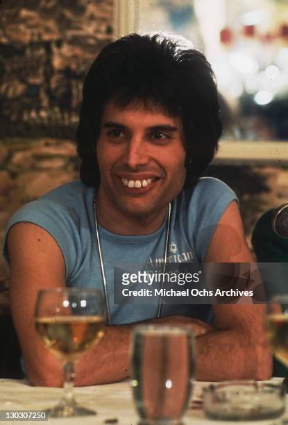 Singer Freddie Mercury of British rock band Queen during a press conference for the launch of their seventh album, 'Jazz', 1st November 1978.