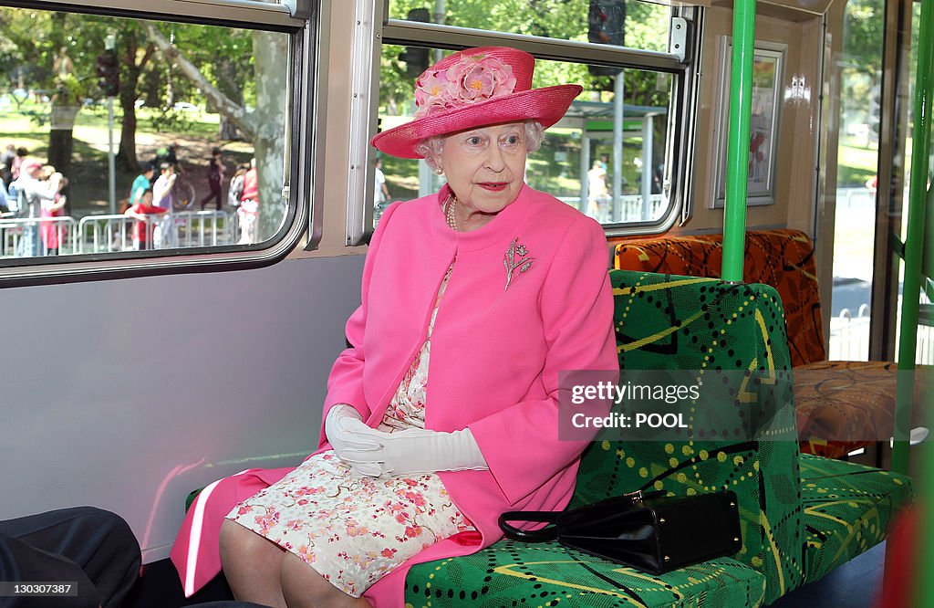 Britain's Queen Elizabeth II rides on a