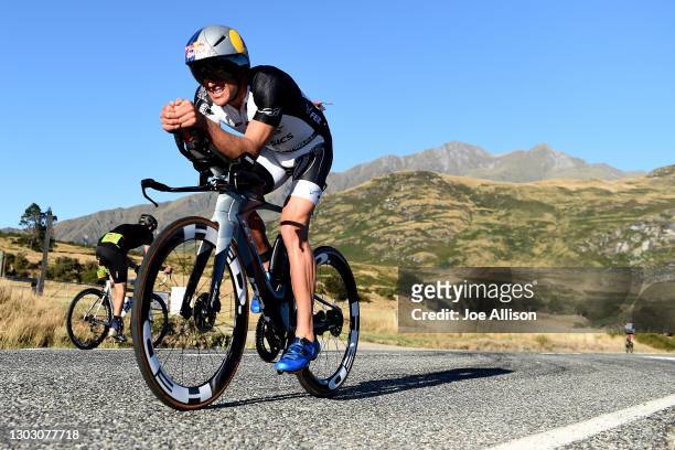 Braden Currie competes on the bike leg during Challenge Wanaka on February 20, 2021 in Wanaka, New Zealand.