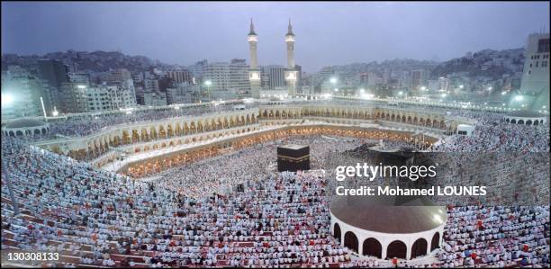 General view of the Kaaba stands in the Masjid al Haram or the Sacred Mosque during April 1997 in Mecca,Saudi Arabia.