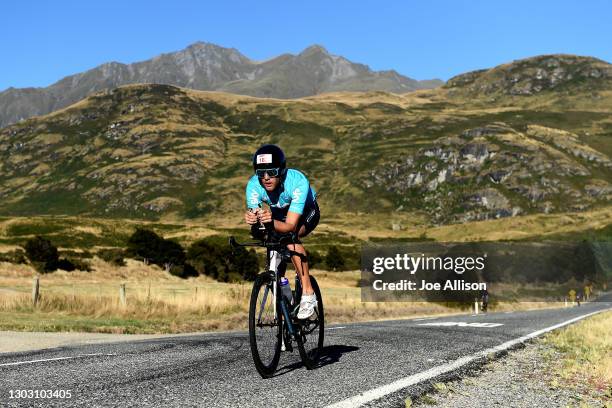 Peter Kelly competes in the bike leg during Challenge Wanaka on February 20, 2021 in Wanaka, New Zealand.