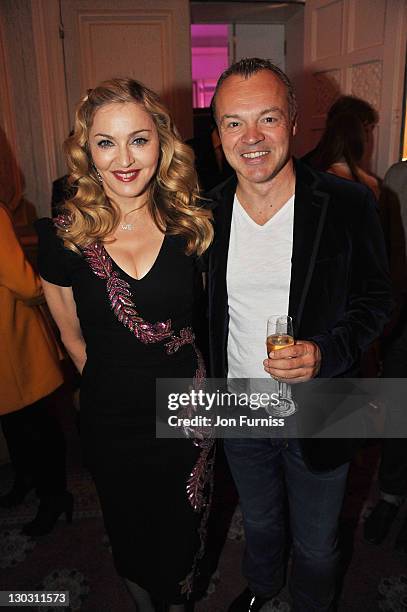 Film-maker Madonna and actor comedian Graham Norton the after party for the screening of 'W.E.' at The 55th BFI London Film Festival at Claridges on...
