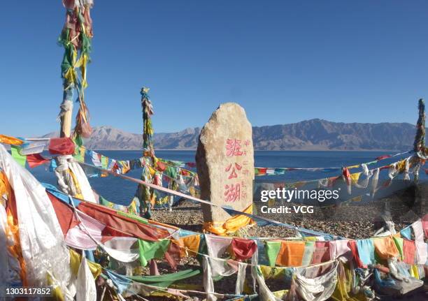 View of the Pangong Tso Lake on October 10, 2017 in Ngari Prefecture, Tibet Autonomous Region of China.