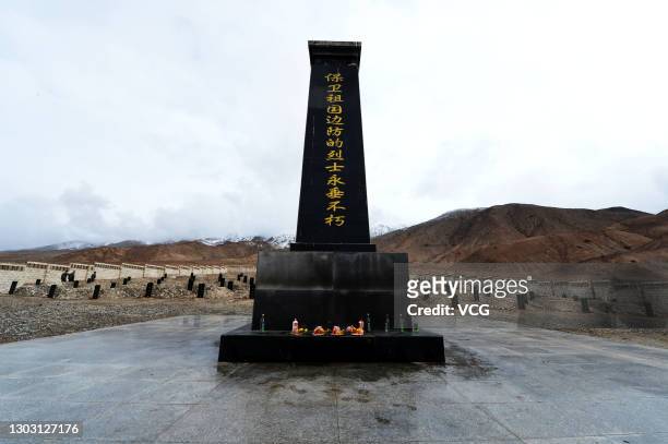 Monument is seen at Kangxiwar Martyrs Cemetery on July 4, 2018 in Hotan Prefecture, Xinjiang Uygur Autonomous Region of China.