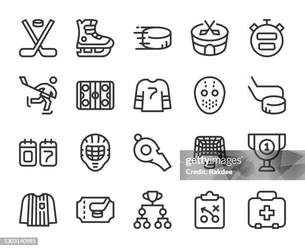 ice hockey - line icons - ice hockey field stock illustrations