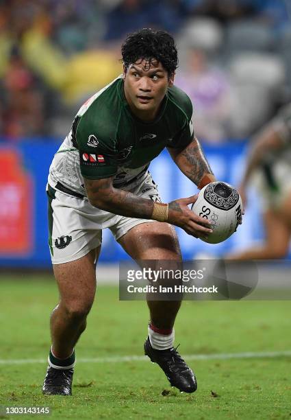 Issac Luke of the Maori All Stars runs the ball during the NRL All Stars game between the Indigenous and the Maori Men's at Queensland Country Bank...