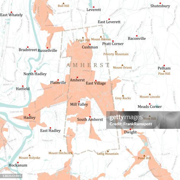 ma hampshire amherst vector road map - mill valley stock illustrations