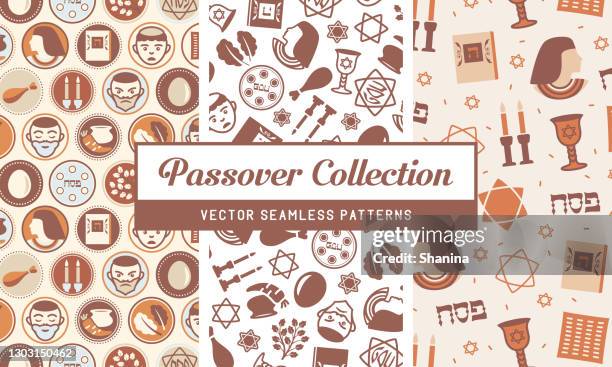 ilustrações de stock, clip art, desenhos animados e ícones de passover holiday - seamless pattern collection - seder