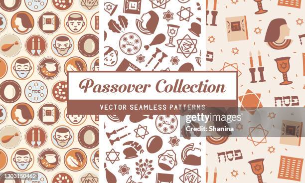 passover holiday - seamless pattern collection - seder plate stock illustrations